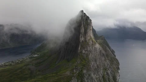 Aerial view of Segla mountain above the fjord, Senja Stock Footage 345167877