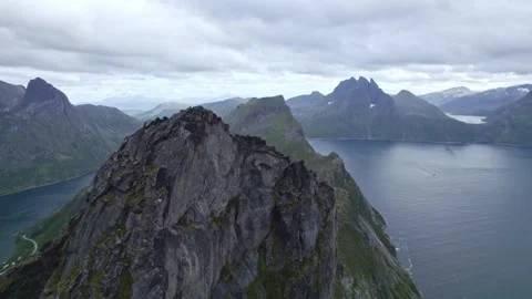 Aerial View of Segla Mountain Peak and Surrounding Fjords in Senja, Norway Stock-Footage 321832904