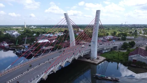 Aerial view of the Sei Alalak Bridge located in Banjarmasin which is known as th Stock Footage 274470875