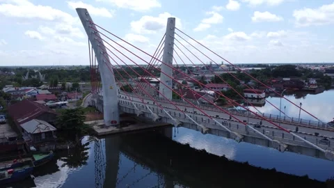 Aerial view of the Sei Alalak Bridge located in Banjarmasin Stock Footage 274473670