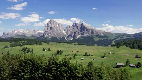 Aerial view of Seiser Alm alpine meadow in summer, Dolomiti mountain, Italy Video stock 247437598