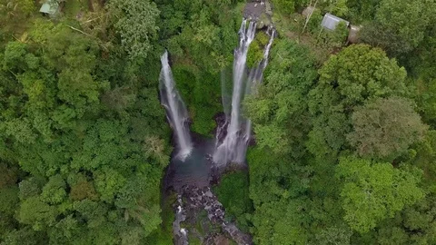 Aerial view of Sekumpul Waterfall located in Kabupaten Buleleng, Bali 스톡 동영상 104257523