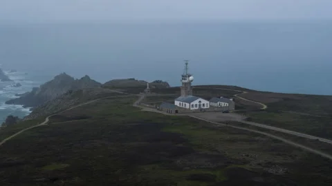 Aerial view of Semaphore of pointe du raz with clouds and rains coming 03 Stock Footage 131470199