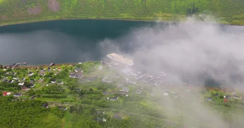 Aerial View of Senja Island in Norway with Misty Mountains Stock Footage 314103053