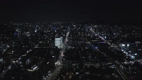 Aerial View of Seoul, Korea. Night. High-density. Shot on Mavic Pro 2 Stock Footage