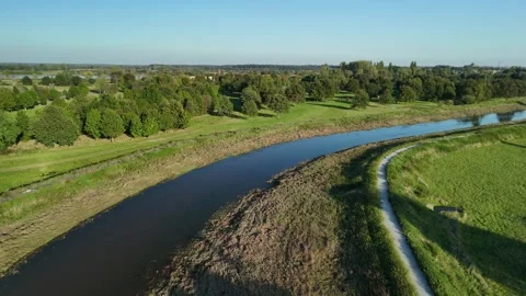 Aerial View of Serene River Bend in Countryside Landscape Video stock 290812804