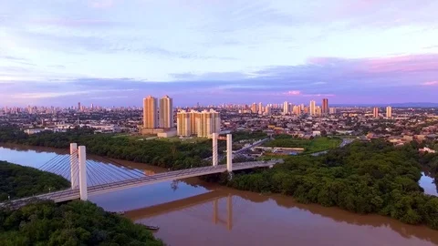 Aerial view of the Sergio Motta Bridge in Cuiaba, Mato Grosso, Brazil. Stock Footage 79616626