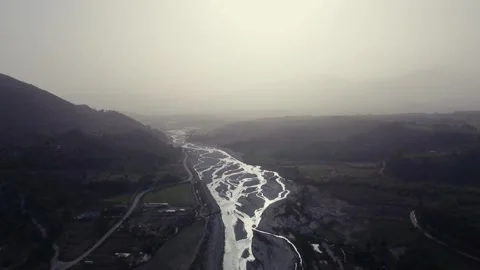 Aerial View of Serpentine River at Sunset Stock Footage 282927068