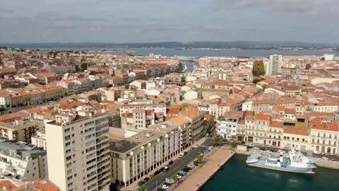 Aerial view of Sete in october by drone 08 Stock Footage 296630109
