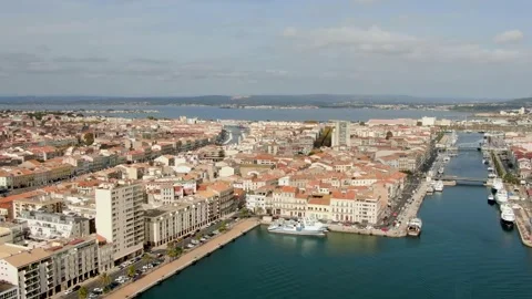 Aerial view of Sete in october by drone 06 Stock Footage 296630114