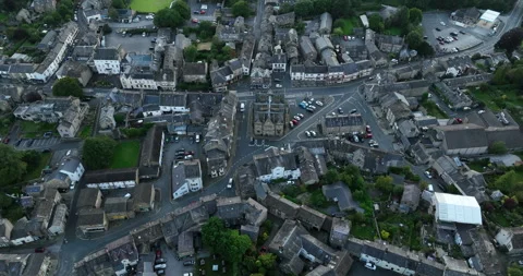 Aerial view of Settle in north Yorkshire Stock Footage 248897432