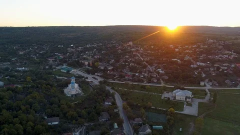 Aerial view of a settlement during sunset. Stock Footage 113067128