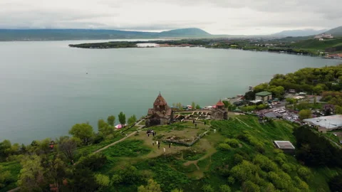 Aerial view of Sevanavank monastery in Armenia Stock Footage 287570983