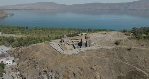 Aerial view of Sevanavank Monastery, Armenia. Stock Footage 316245444