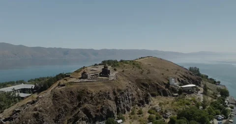 Aerial view of Sevanavank Monastery, Armenia. Stock Footage 316245448