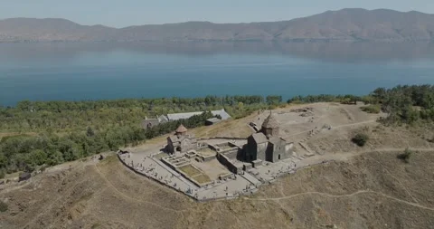 Aerial view of Sevanavank Monastery, Armenia. Stock Footage 316245474