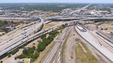 Aerial view of several highways intersecting Fort Worth Texas Stock Footage 95262868