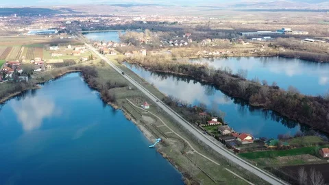 Aerial view of several lakes in the plain Stock Footage 126077084