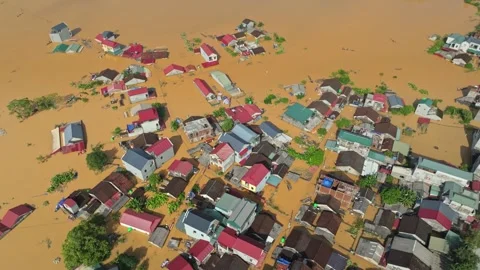 Aerial View of Severe Flooding in Lang Son Stock Footage 341738764
