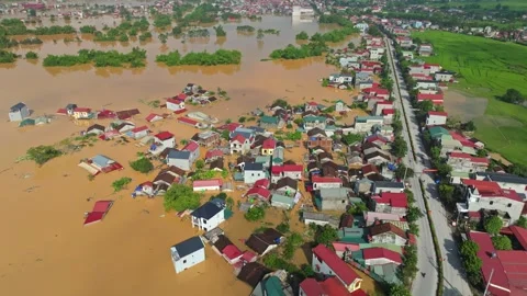 Aerial View of Severe Flooding in That Son, Lang Son, Vietnam Stock Footage 341738747