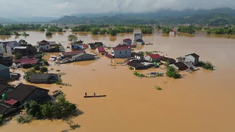 Aerial View of Severe Flooding in That Son, Lang Son, Vietnam Stock-Footage 341738789
