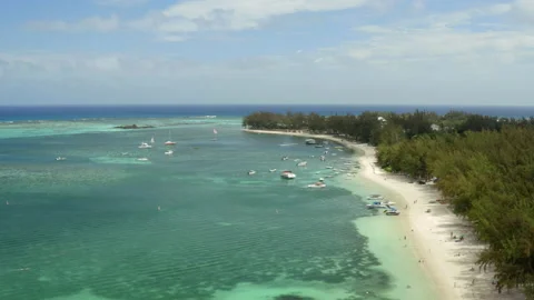 Aerial view of shallow bay in Mauritius, Stock Footage 164292995