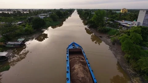Aerial View Of Shallow River Riverbed At Sunrise Low Tide Vídeos de archivo 340488845