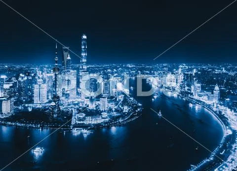 Aerial view of Shanghai Downtown, China. Financial district and business cent Stock Photos
