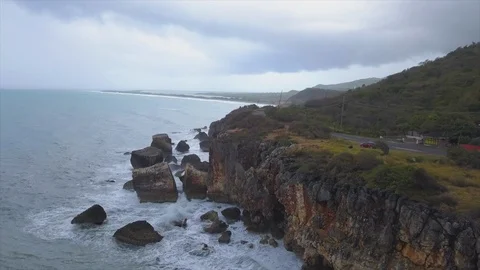 Aerial view of sharp colourful rocks at edge of a cliff Video stock 105208032