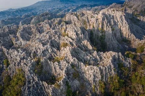 Aerial view of sharp limestone mountains 스톡 사진