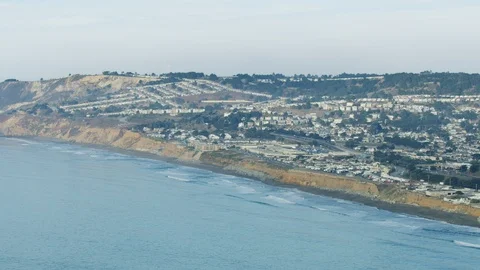 Aerial view Sharp Park hazy San Francisco suburbs Stock Footage 99883258