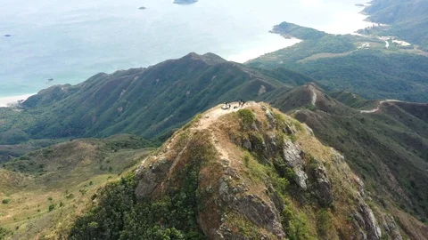 Aerial view of Sharp Peak, countryside and hiking route in Sai Kung, Hong Kon 스톡 동영상 123882111