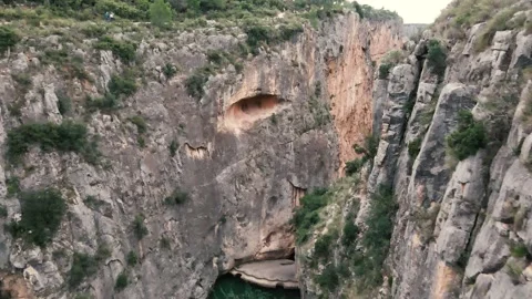 Aerial view of sheer cliffs in the gorge Stock Footage 240541335