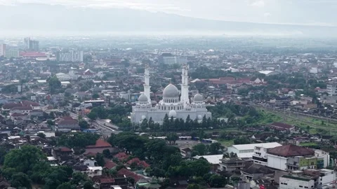 Aerial view of Sheikh Zayed Grand Mosque, Solo, Surakarta Stock Footage 325473771