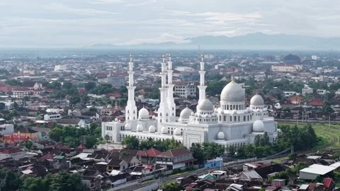 Aerial view of Sheikh Zayed Grand Mosque, Solo, Surakarta Stock Footage 325473891