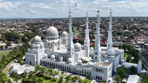 Aerial view of Sheikh Zayed Grand Mosque Solo Surakarta, Indonesia. Stock Footage 333323398