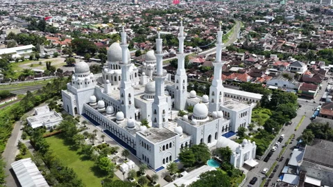 Aerial view of Sheikh Zayed Grand Mosque Solo Surakarta, Indonesia. Stock Footage 333323459