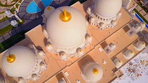 Aerial view of Sheikh Zayed Mosque rooftop Stock Footage 105656923