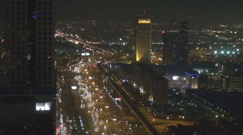 Aerial view Sheikh Zayed Road busy freeway Dubai city night cityscape Deira life Stock Footage 43252685