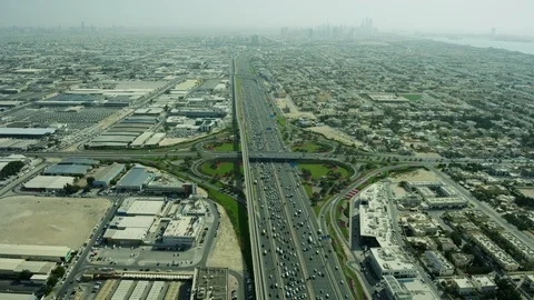 Aerial view Sheikh Zayed road city Skyscrapers Dubai Video stock 91521934