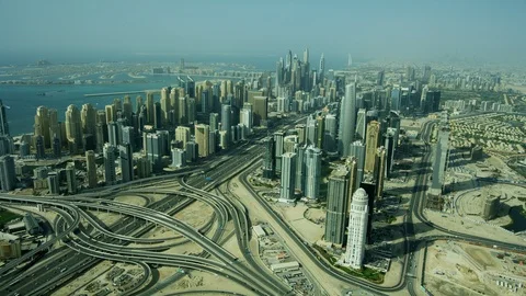 Aerial view Sheikh Zayed road city Skyscrapers Dubai Video stock 91522020