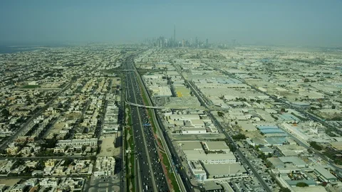 Aerial view Sheikh Zayed road city Skyscrapers Dubai Video stock 91522295