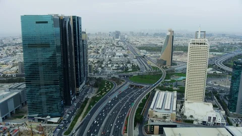 Aerial view Sheikh Zayed road city Skyscrapers Dubai Video stock 91522834