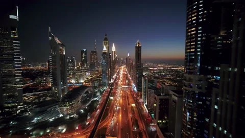 Aerial view of Sheikh Zayed Road, Dubai, United Arab Emirates. Stock Footage 150908327
