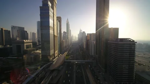 Aerial view of Sheikh Zayed Road, Dubai, United Arab Emirates. Stock Footage 150909350