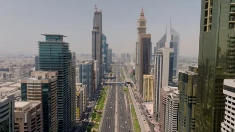Aerial view of Sheikh Zayed Road, Dubai, United Arab Emirates. Stock Footage 314258828