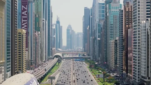 Aerial view of Sheikh Zayed Road, Dubai, United Arab Emirates. Stock Footage 314258915