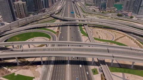 Aerial view of Sheikh Zayed Road interchange, UAE. Stock Footage 314258968
