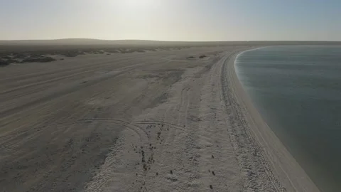 Aerial View of Shell Beach and Turquoise Shark Bay waters Video stock 330678527