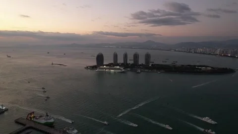 Aerial View of Shell-Shaped Building in Sanya Stock Footage 311175122